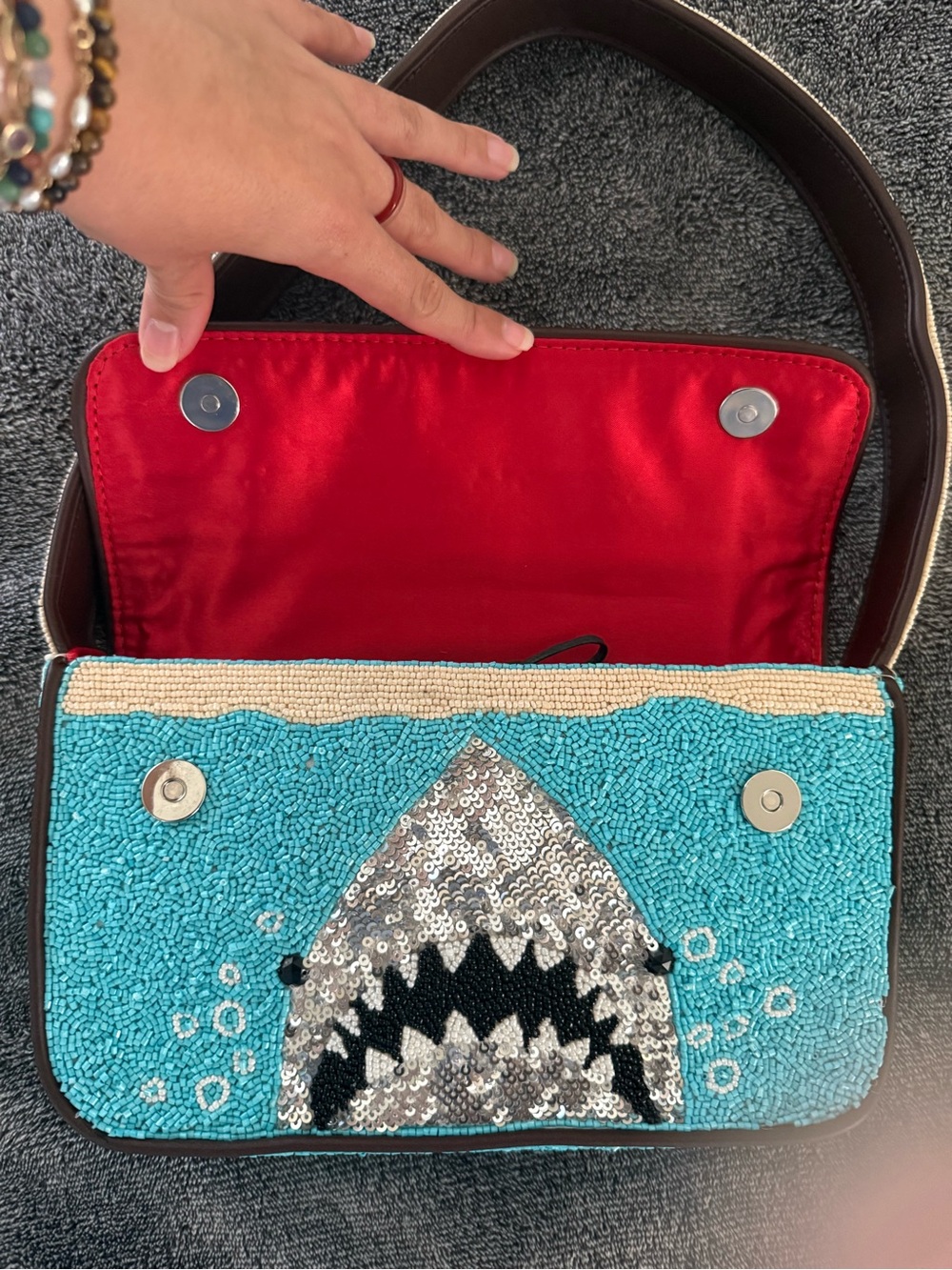 LIKE NEW STAUD Tommy Beaded Bag, Great White Shark - Picture 5 of 10